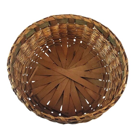 Vintage Native Handwoven Round Sweetgrass Sewing Basket With Lid 7x2.5 Inches - Picture 5 of 9